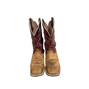 Ariats Women's Square Toe Western Cowboy Boots Burgundy Tan Distressed size 7B